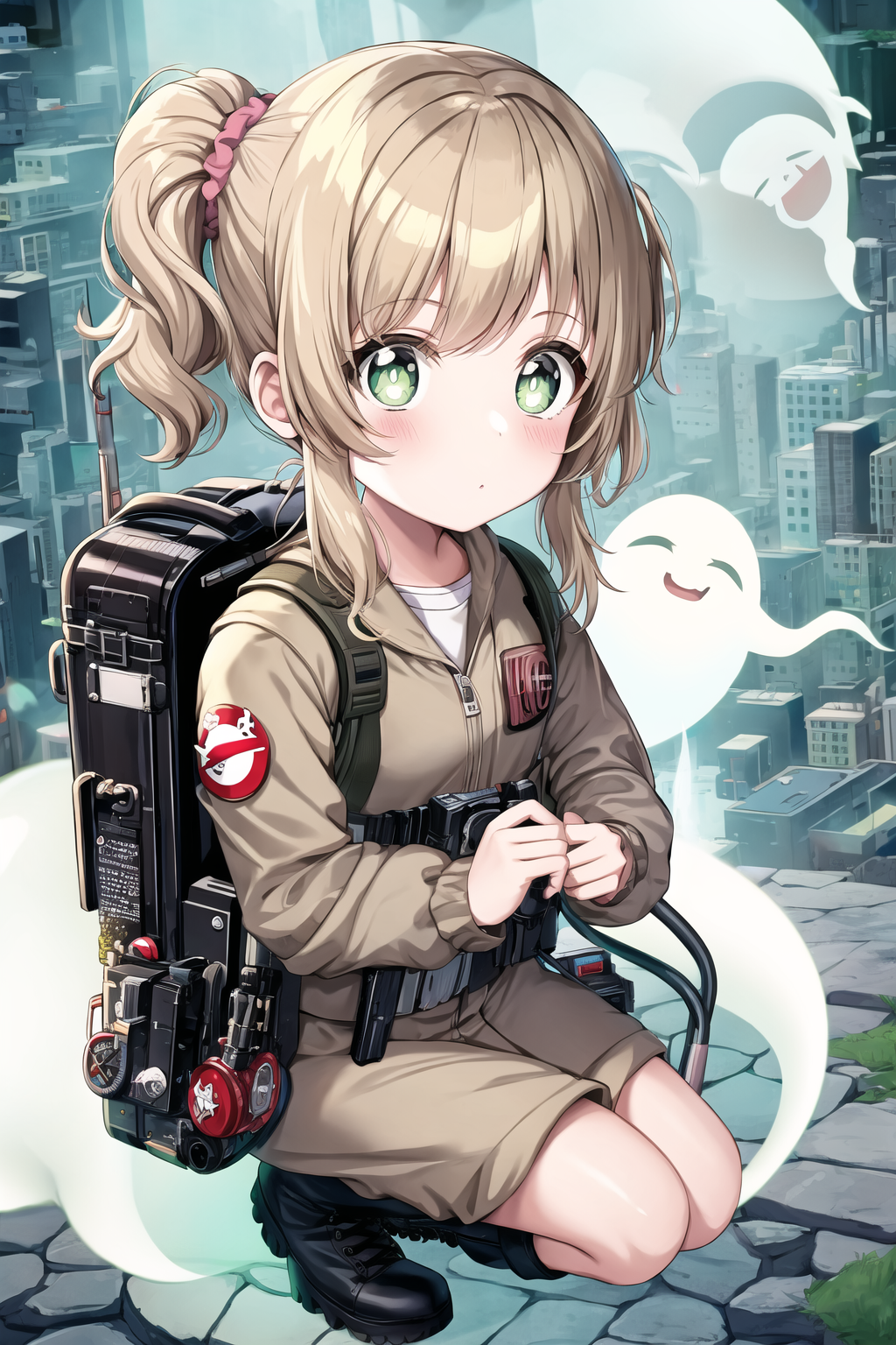 24936-3839119519-ghostbuster uniform, 1girl, female child, pigtails, underground, protopack, full body, scrunchie, (cave), ghost, black boots, bl.png